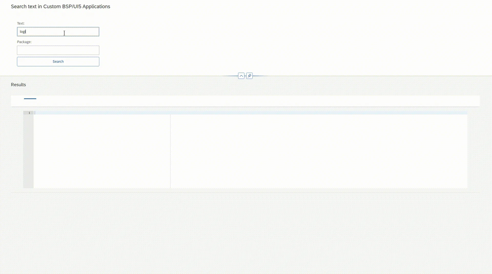 Aranan ifadeyi içeren UI5 uygulamalarını ve dosyalarını listeleyen arama sonuçları